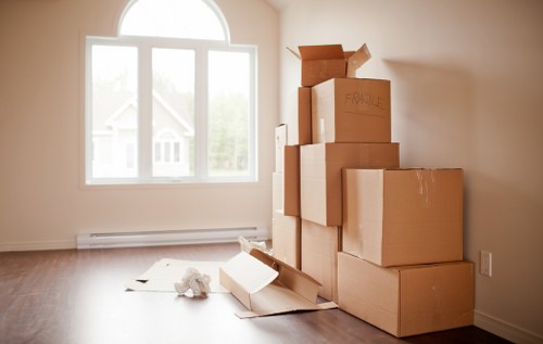Prepared boxes and furniture ready for a moving van booking in Clerkenwell