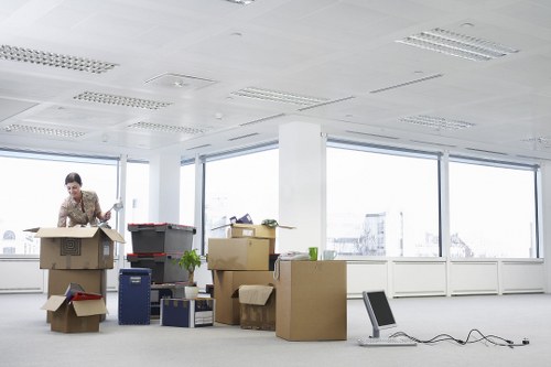 Moving office furniture through a central London building in Clerkenwell
